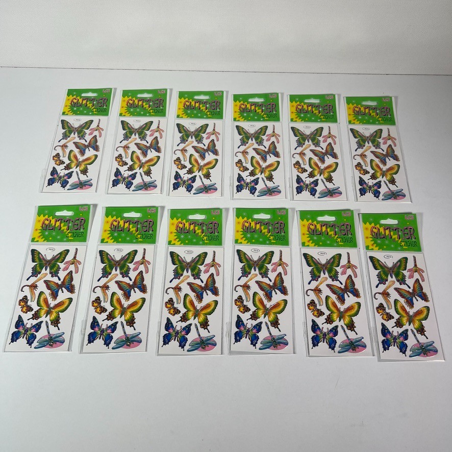 Butterfly Dragonfly Colorful Rainbow Glitter Sticker Decal LCS Lot (12x) Packs