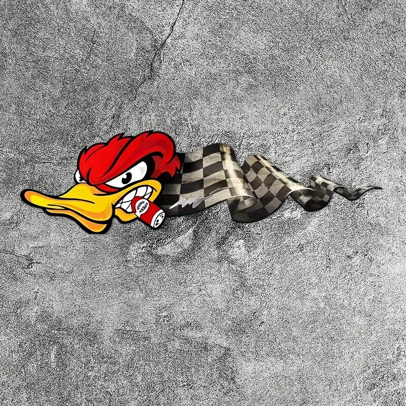 Angry Duck Cigar & Racing flag Decal Waterproof Vinyl Sticker 7"