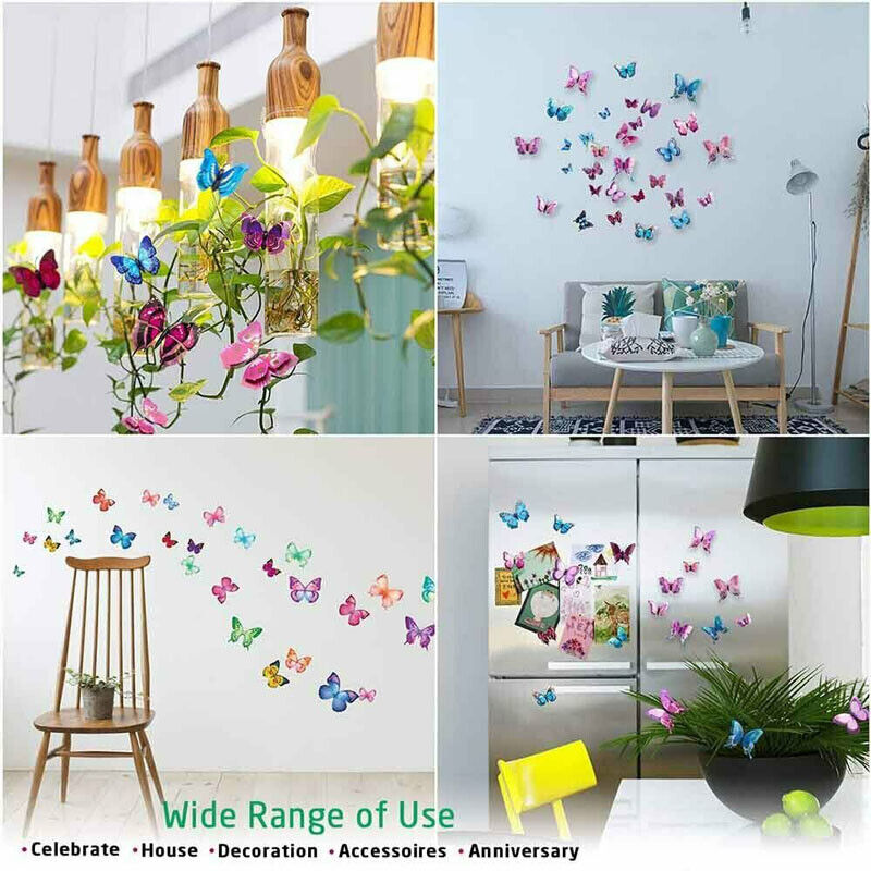 50 PCS Removable 3D Butterfly Reflective Wall Stickers Decals DIY 5 cm Art Decor