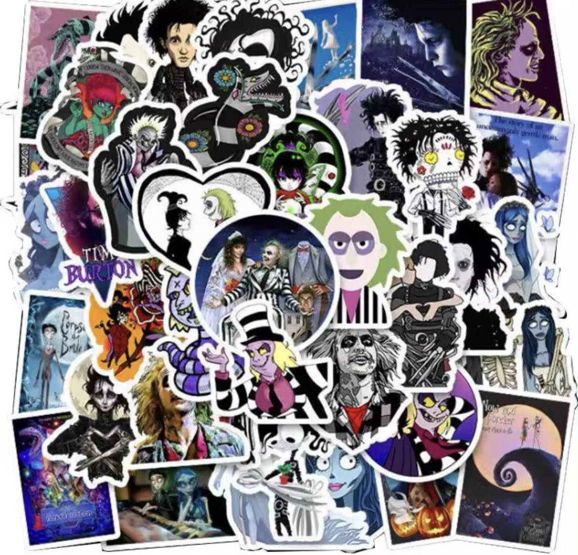 Tim Burton Stickers 50pk Beetlejuice Corpse Bride Mixed Spooky Character Sticker