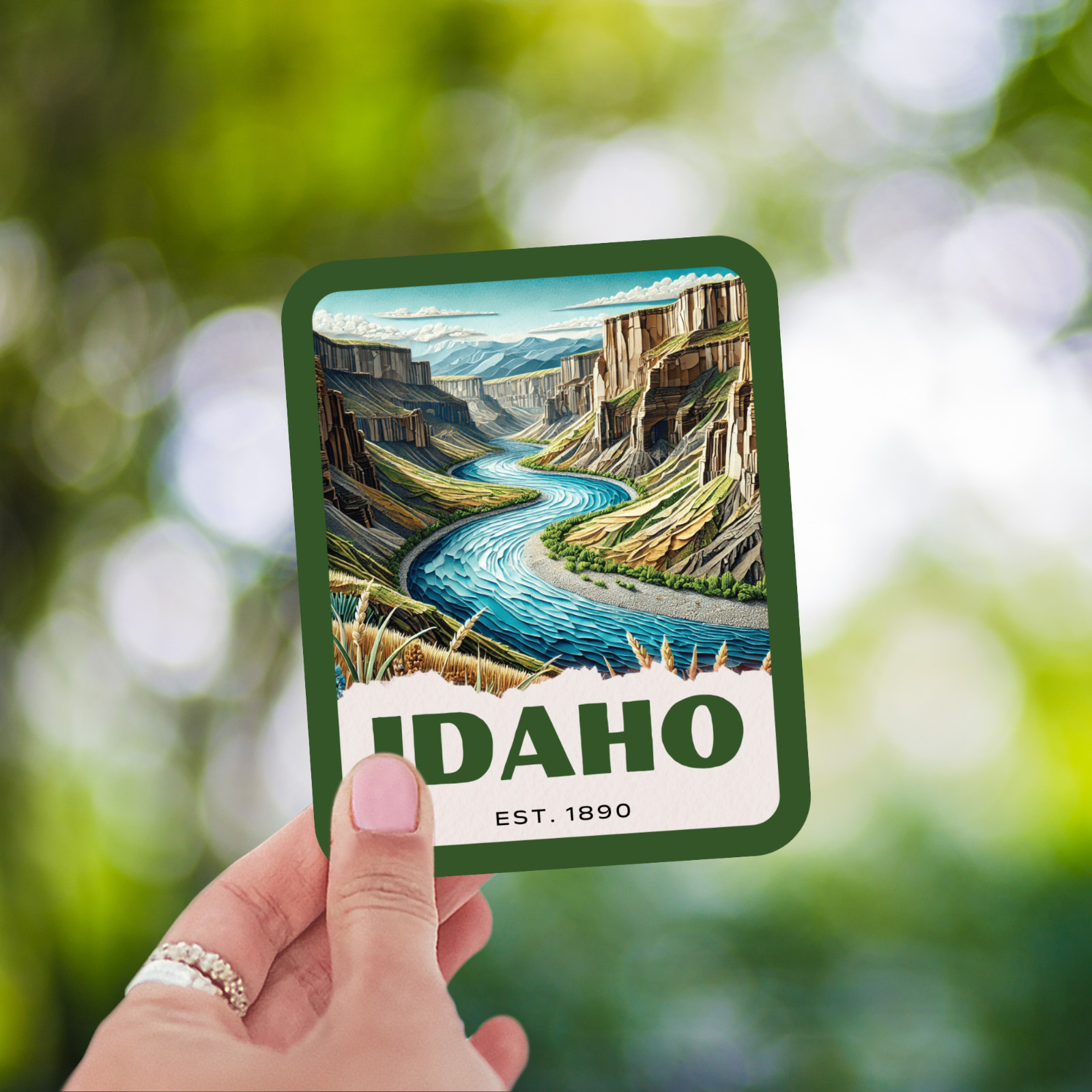 Idaho State Sticker, Paper Collage Look, Snake River Canyon Vinyl Decal