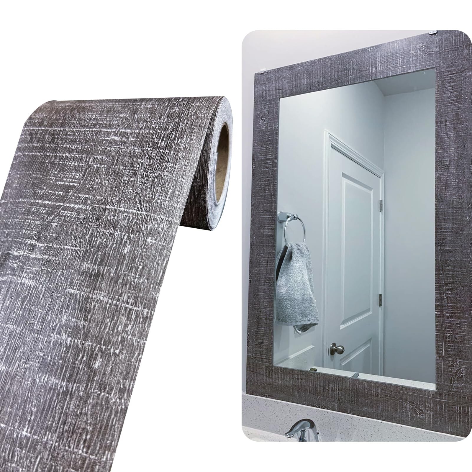 11 Yard Grey Wood Grain Wallpaper Bathroom Mirror Frame Sticker, Various Room…