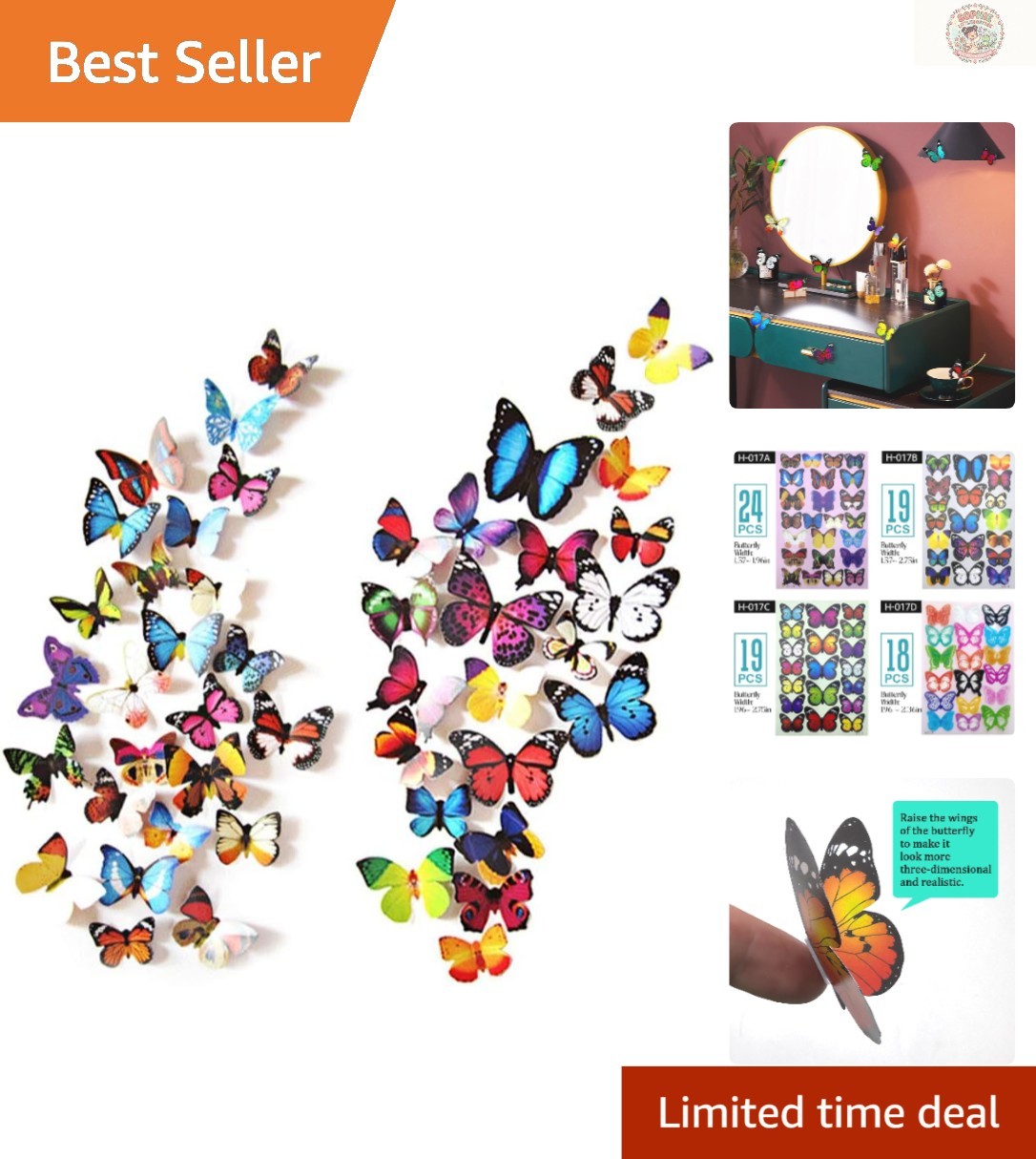 Whimsical 80 Pcs Butterfly Wall Decor – 3D Removable Stickers for Indoor Spaces