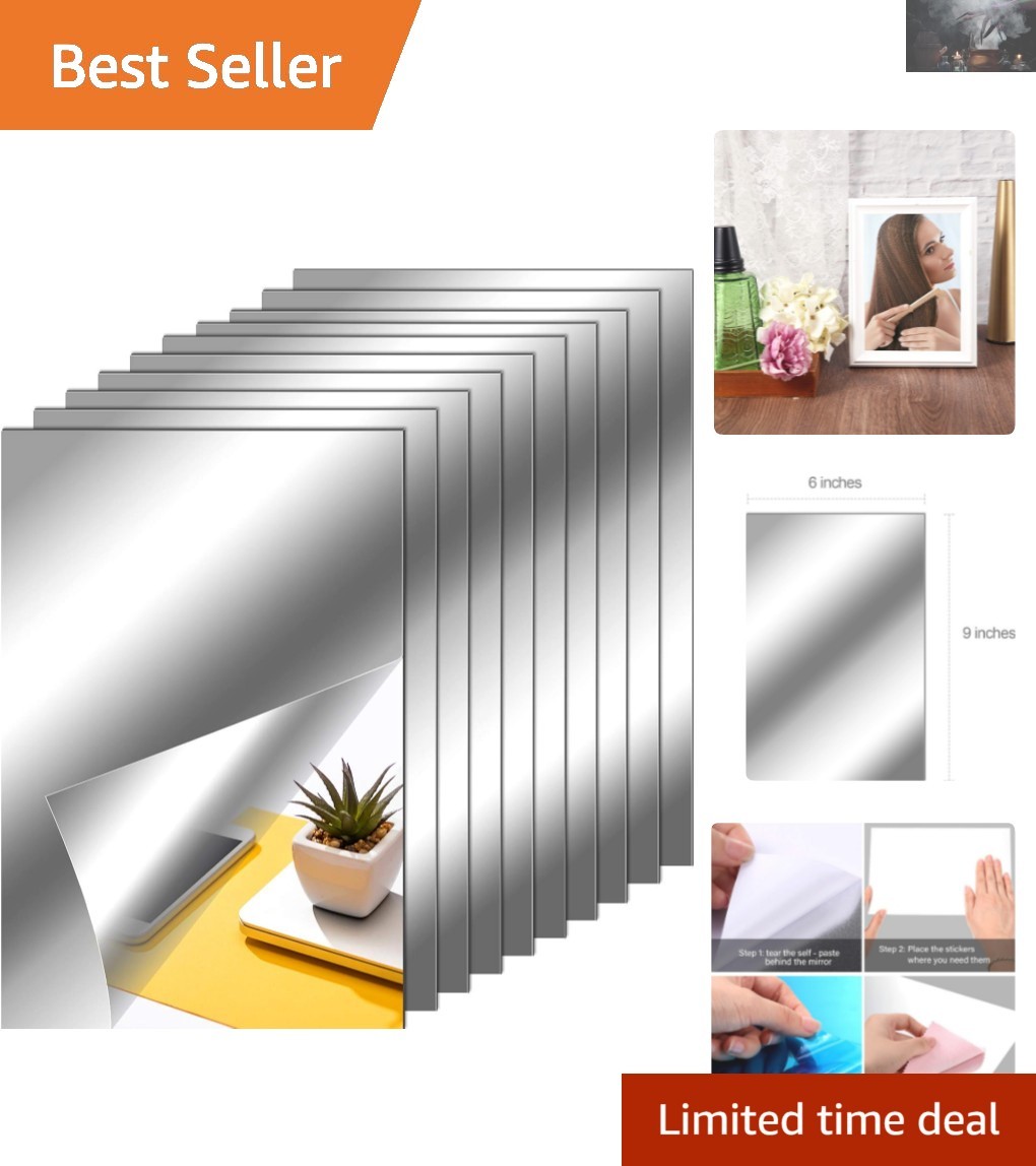 10-Piece Self-Adhesive Flexible Mirror Tiles for Elegant Wall Decor – 6×9"