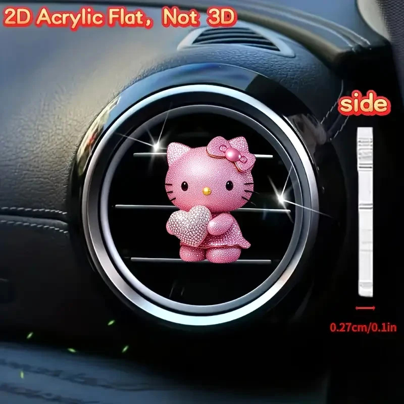 Hello Kitty Acrylic Car Air Freshener -Sparkling Pink Cat Design, Floral Accents