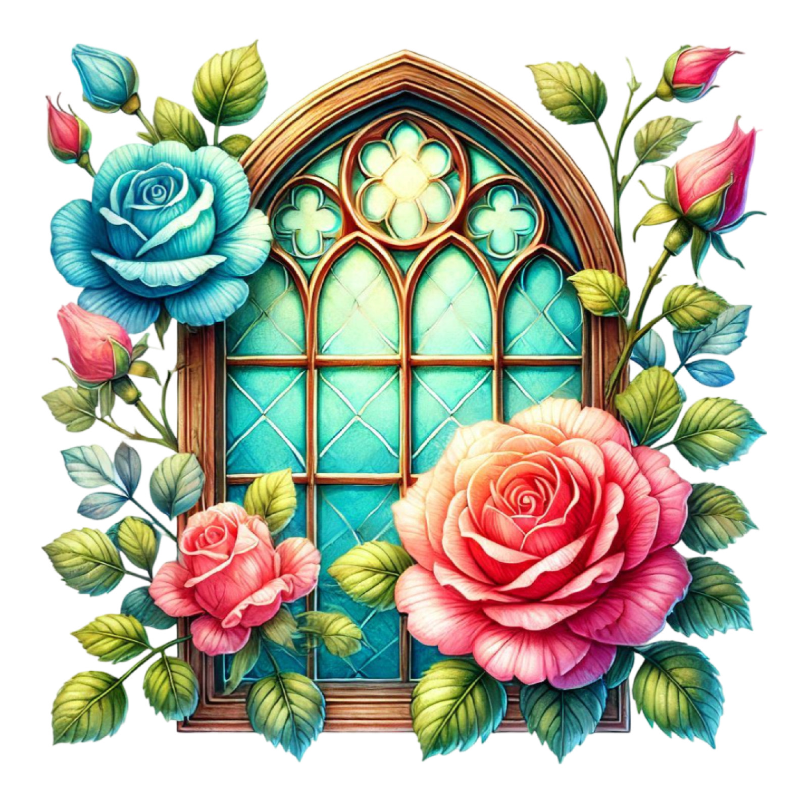 Wall Decal Sticker Roses Stained Glass Window Wall Sticker 18X18cm Large