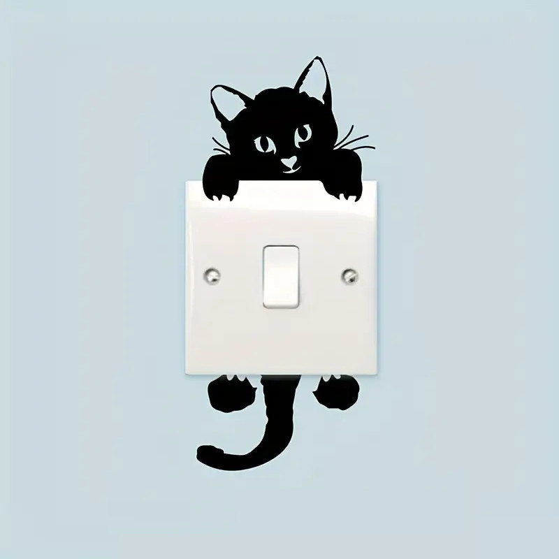 CAT LIGHT SWITCH STICKER Black Kitty Kitten graphic art wall outlet cover decal