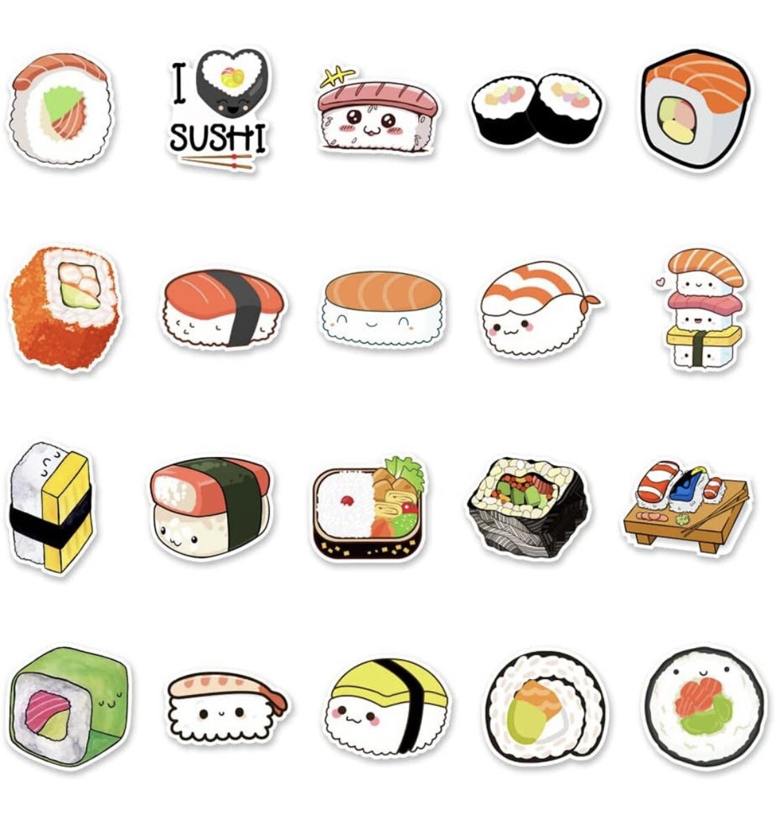 Sushi Kawaii Bento Cute Stickers 50 Pcs, Die Cut – US SELLER Gohan Kappa Maki