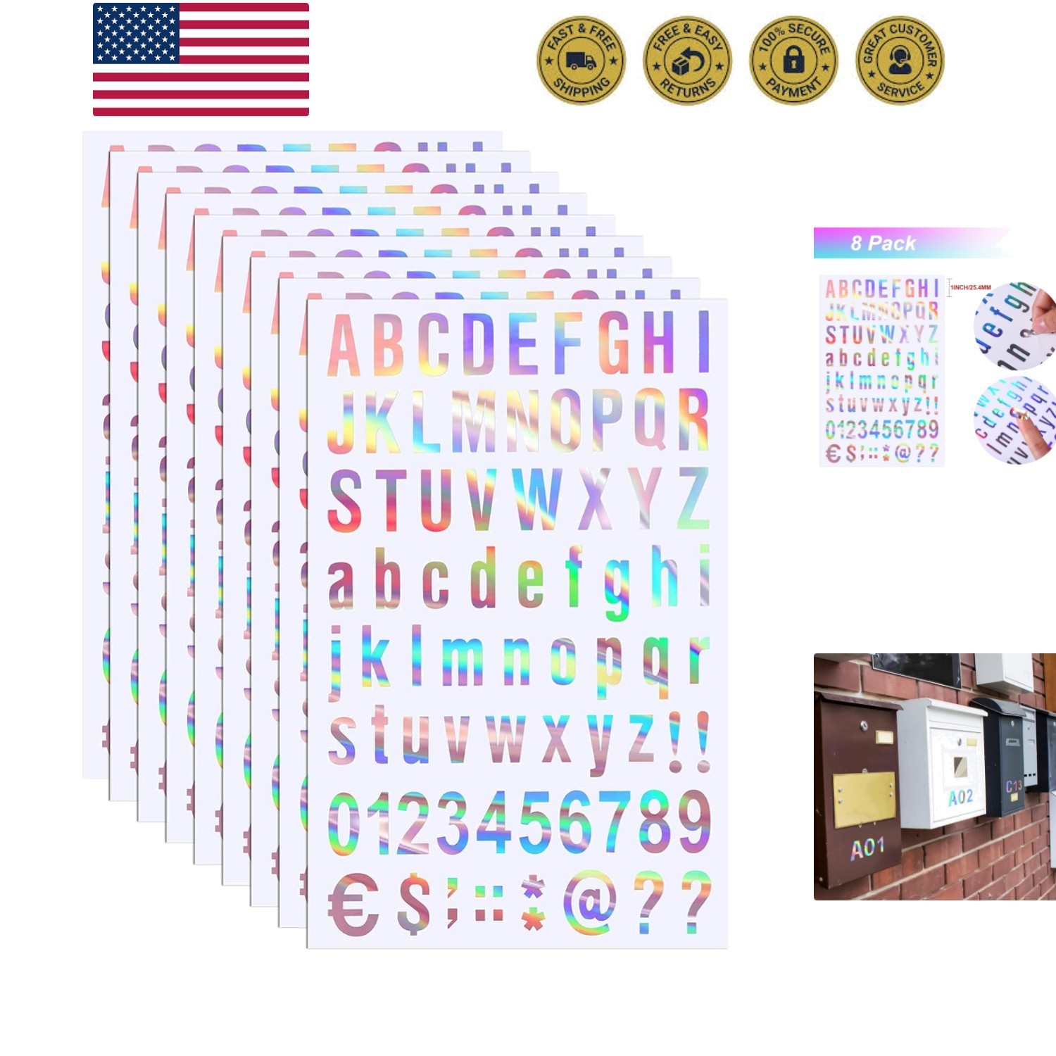 8 Sheets Self Adhesive Vinyl Letters Numbers Kit, Mailbox Numbers Sticker for…