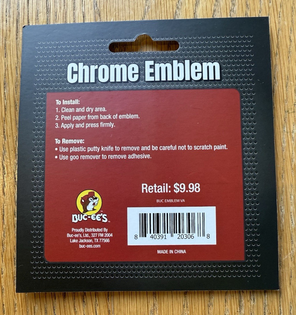 Buc-ee's Adhesive Chrome Emblem- Virginia Shape- For Vehicles Laptops 1.5 x 3 in