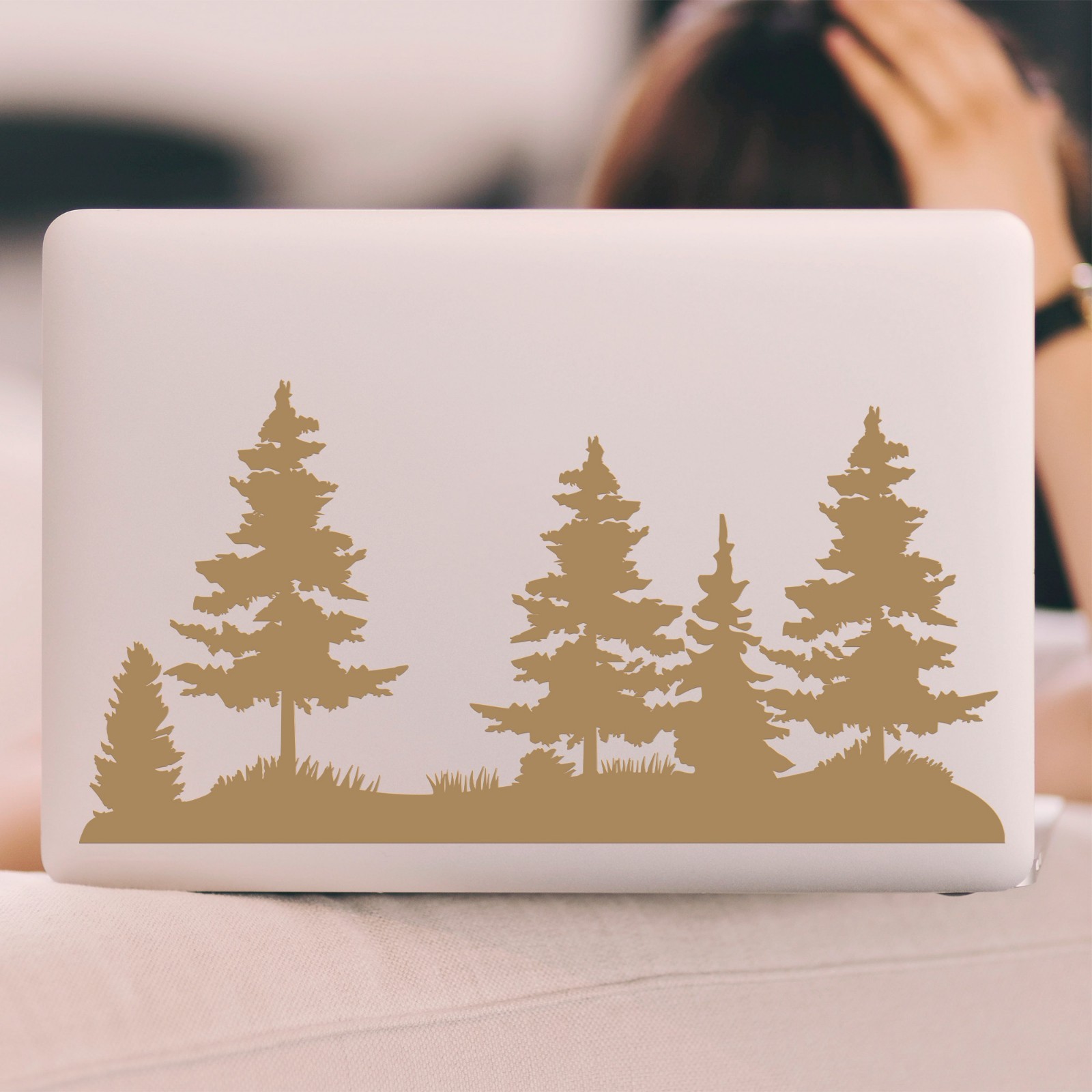Pine Tree Landscape Scene Vinyl Decal V2 – Forest Silhouette Sticker – 20 Colors