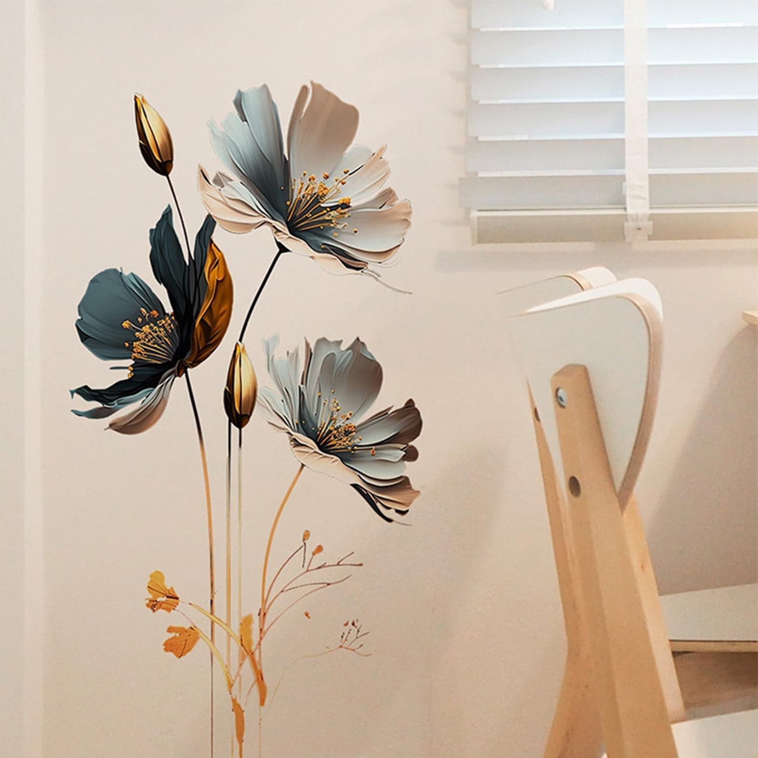 Reusable Gold Floral Wall Art Murals – Perfect for Girls’ Bedrooms & Nurseries