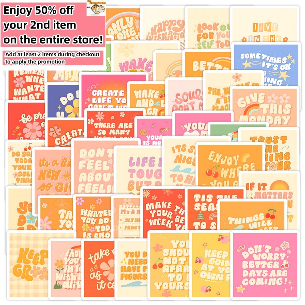 50pc Waterproof Vinyl Stickers Motivational Inspirational Phrases Luggage Phone