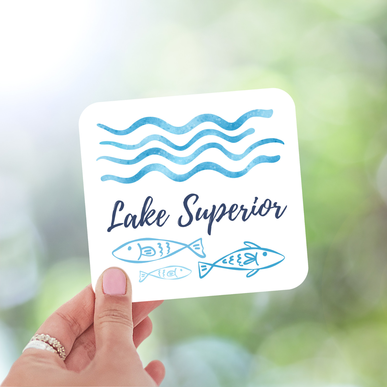 Lake Superior Sticker Vinyl Decal Great Lakes Waves Fish Waterproof