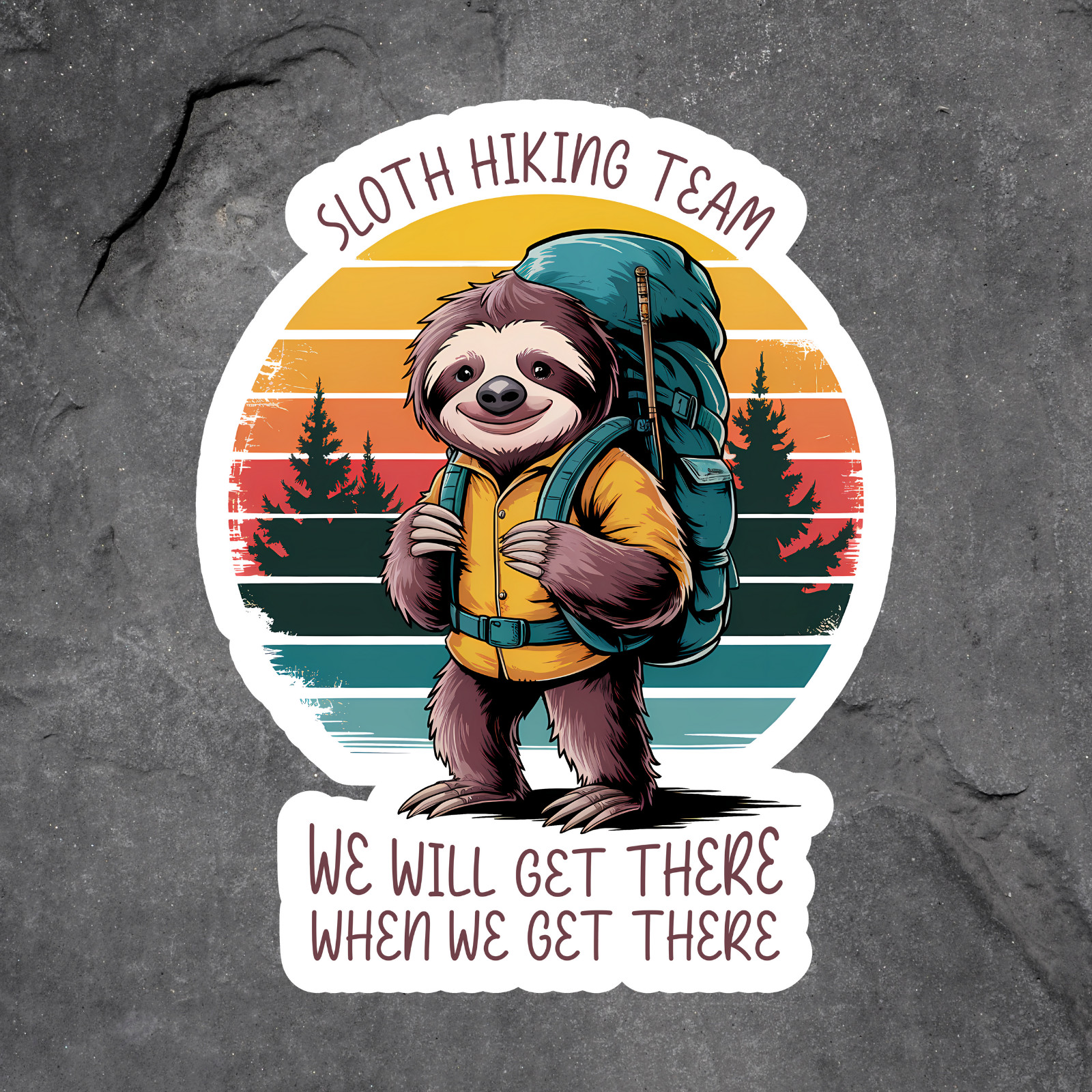 Sloth sticker vinyl decal hiking team funny outdoors retro camping quote design