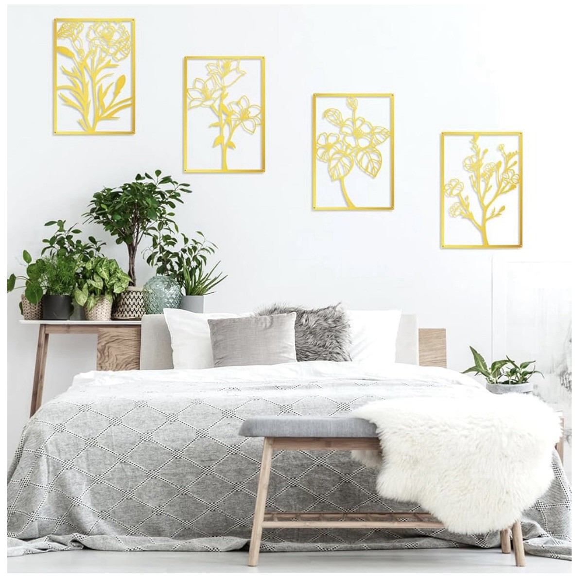 ZNZAPO 4 Pcs Large Gold Metal Flower Wall Art, (15.7 × 22.5”)