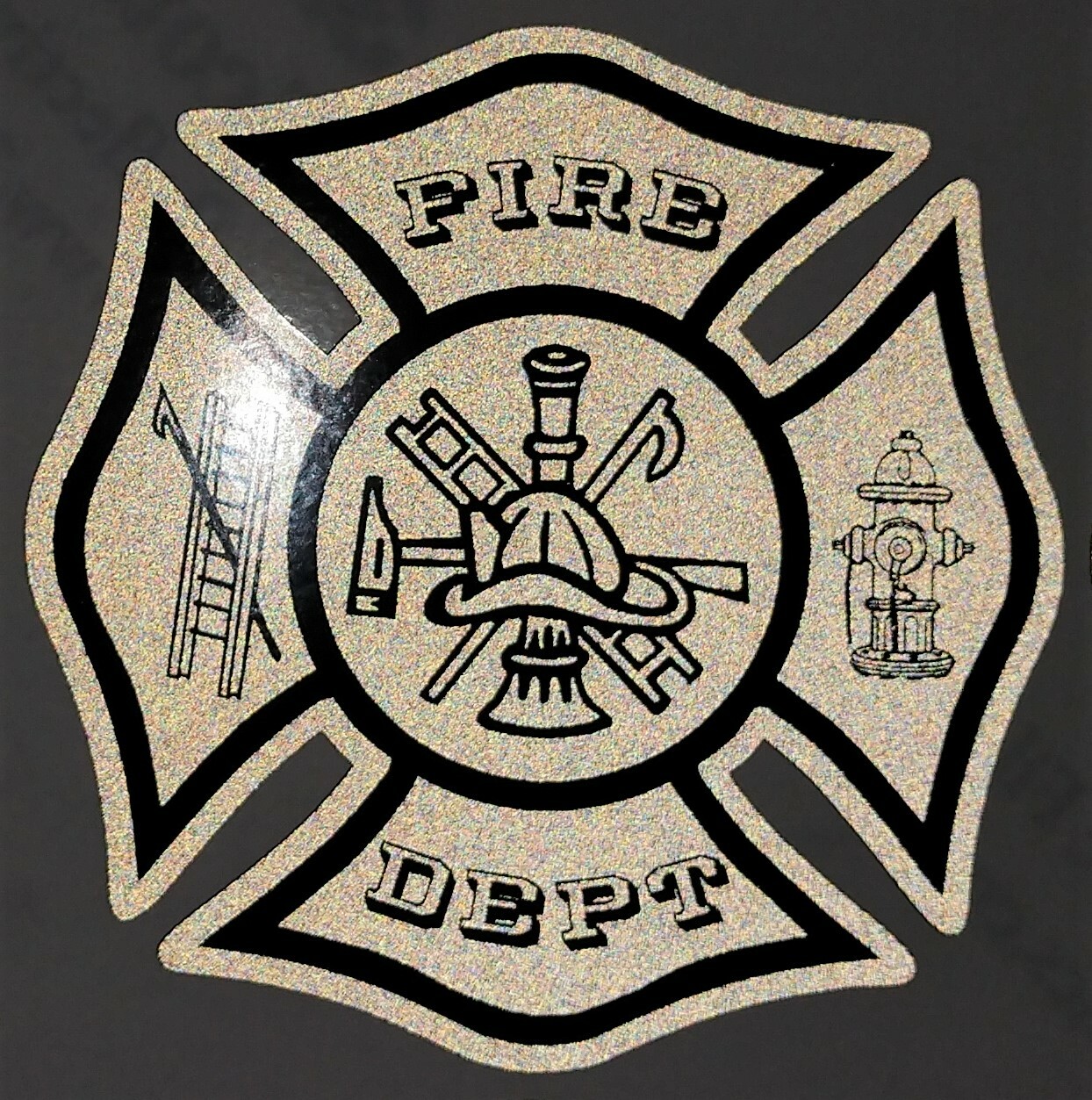 Black Subdued Reflective Maltese Cross Fire Helmet Car Decal multiple sizes