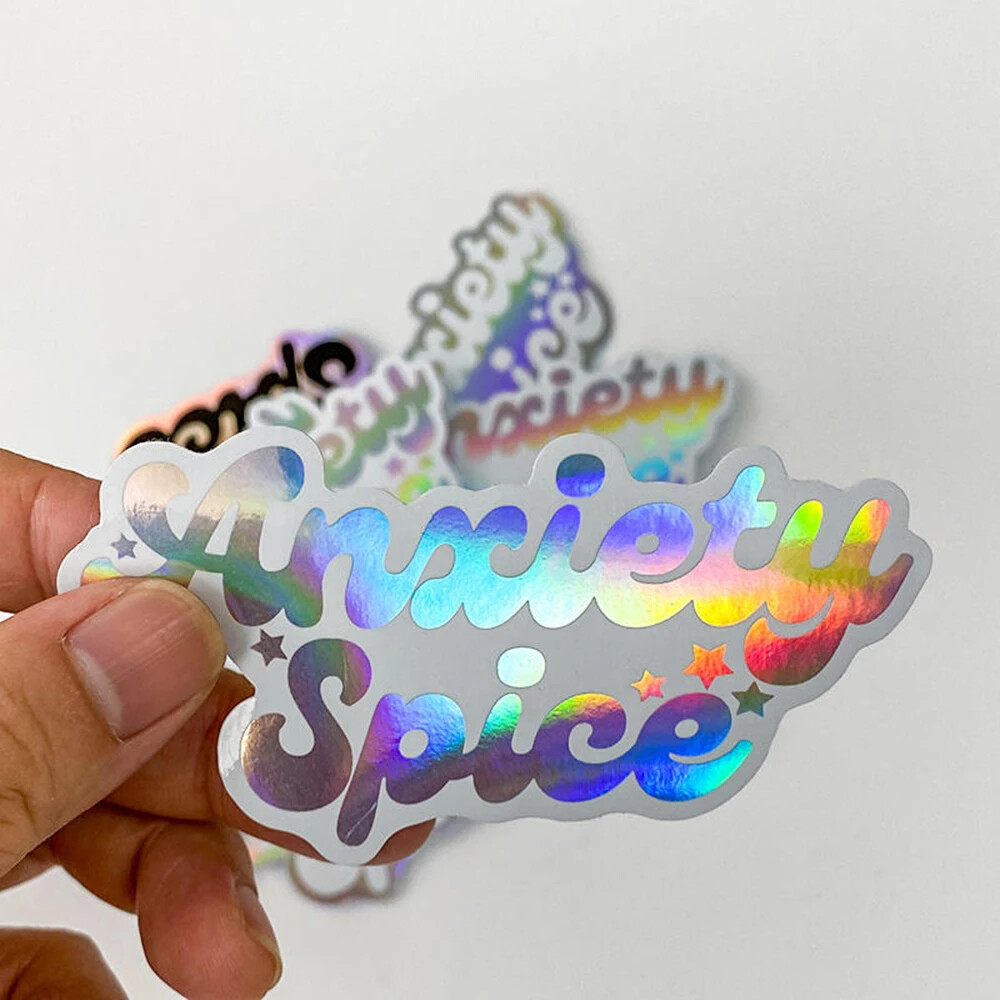 100 Holographic Stickers Custom Logo Name Waterproof Laser Silver Die Cut Vinyl