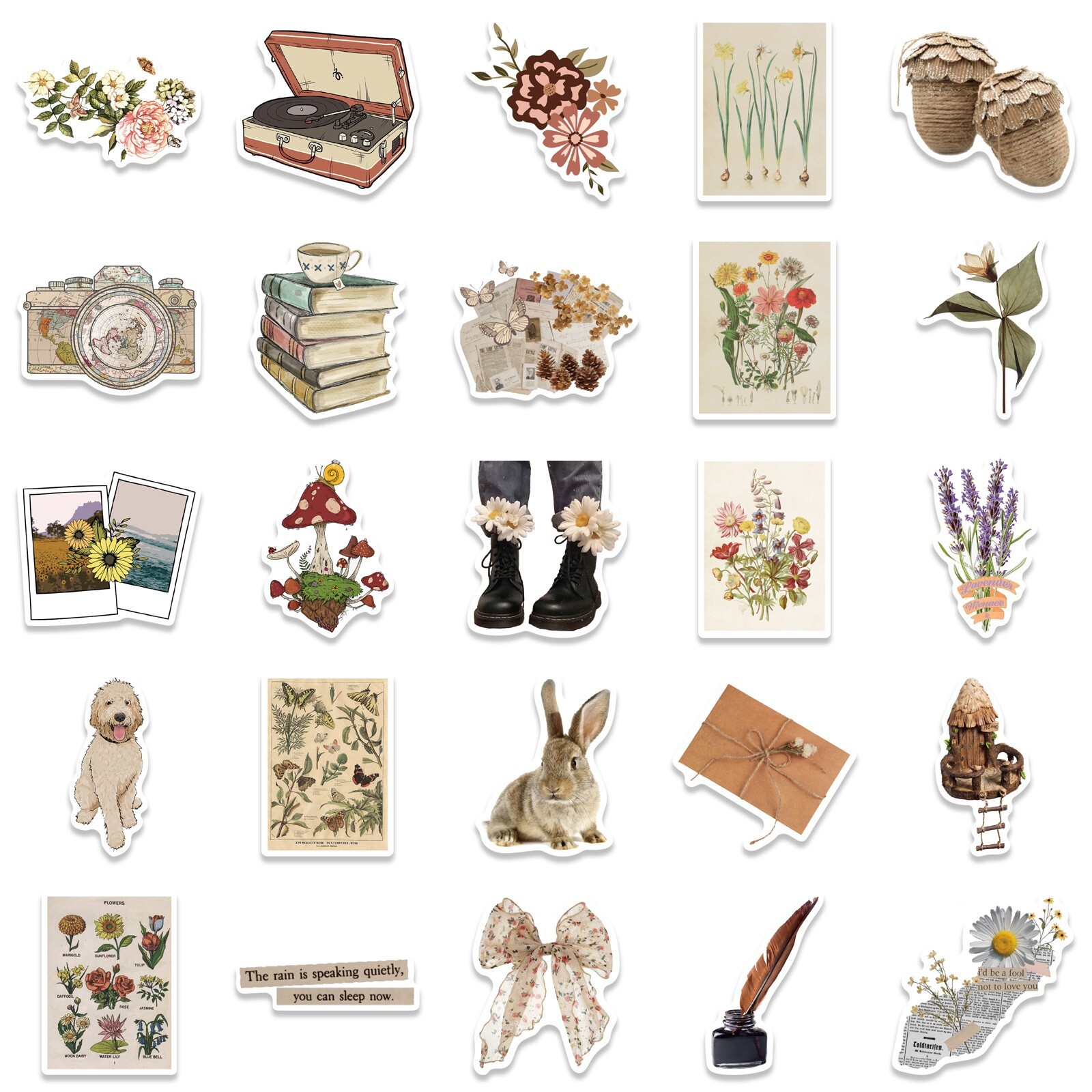 200pcs RETRO COTTAGECORE MAGIC Stickers, Stamps Books Flowers Rainbow,214