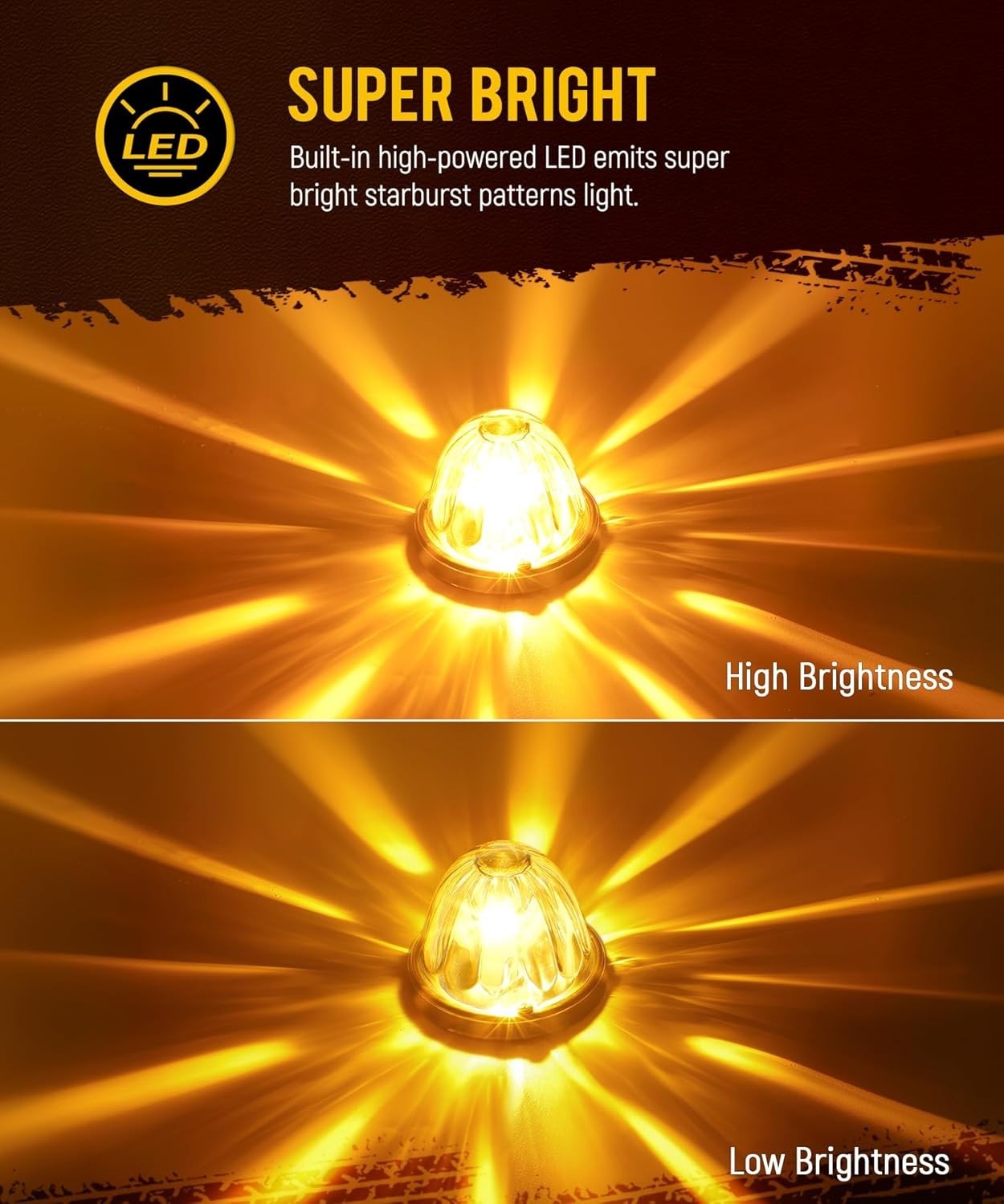 2Pcs Glass Watermelon Lights [Patent Pending] Clear Lens Amber LED Side