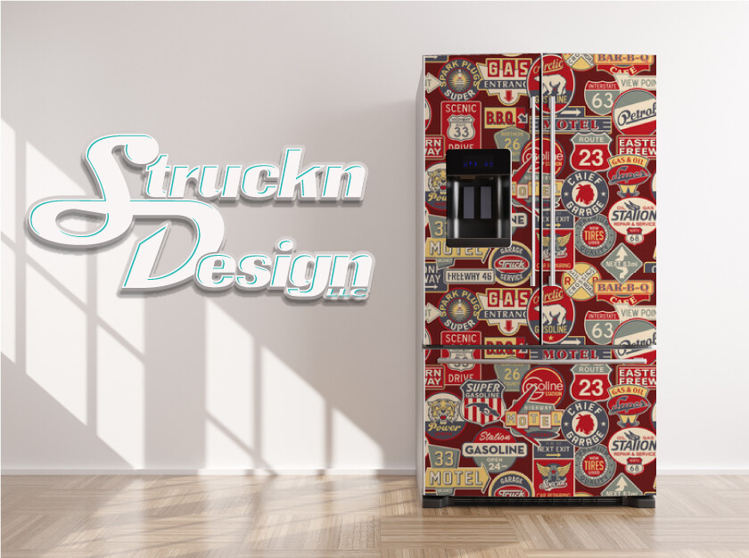 Abstract Road Signs Pattern Design Fridge Freezer Wrap Side Door Vinyl Decal