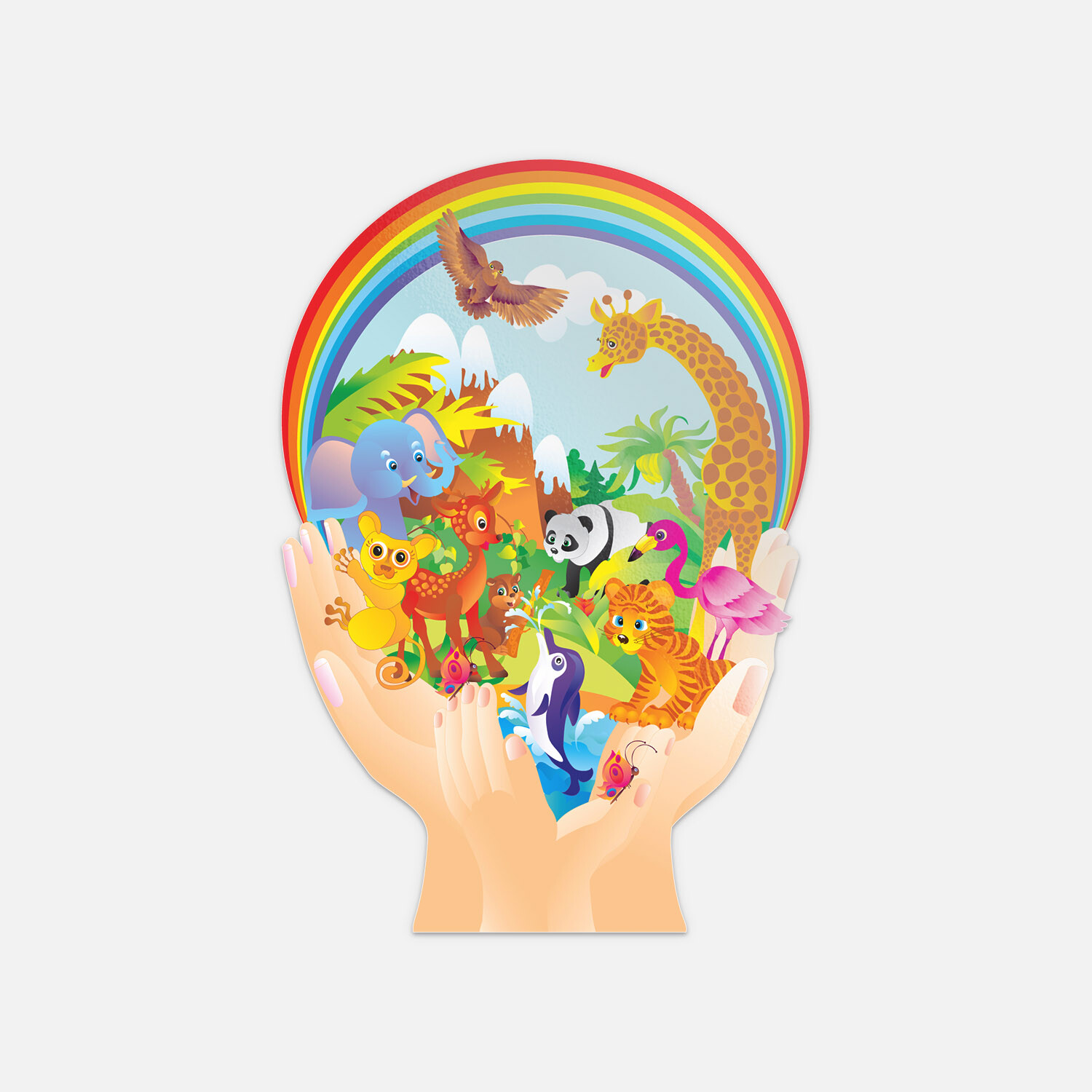 Wild Animals Rainbow Cartoon Vinyl Sticker Decal