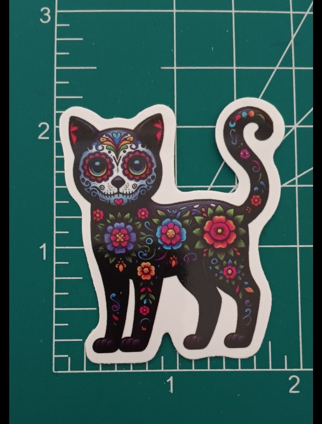 DAY OF THE DEAD CAT STICKER X HIGH-GLOSS DIE-CUT VYNIL STICKER 2X2 INCHES STICK