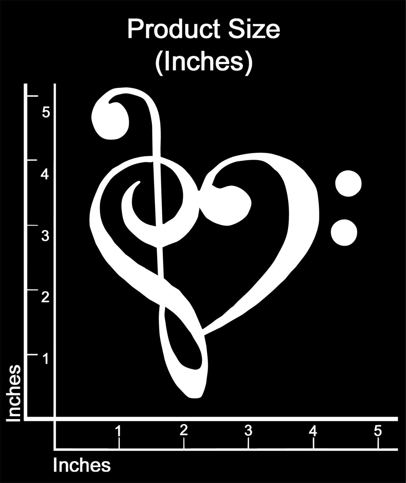 TREBLE BASS CLEF HEART Love of music Vinyl Decal Window Sticker 5" x 5"
