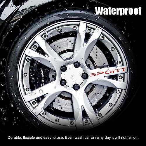 Car Decal Stickers, 14 PCS Reflective Sport Logo, Auto Wheel Rim Decor, Red