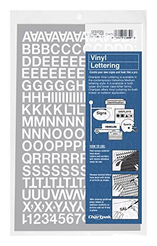 Chartpak Self-Adhesive Vinyl Capital Letters and Numbers, 1/2Inches High, White