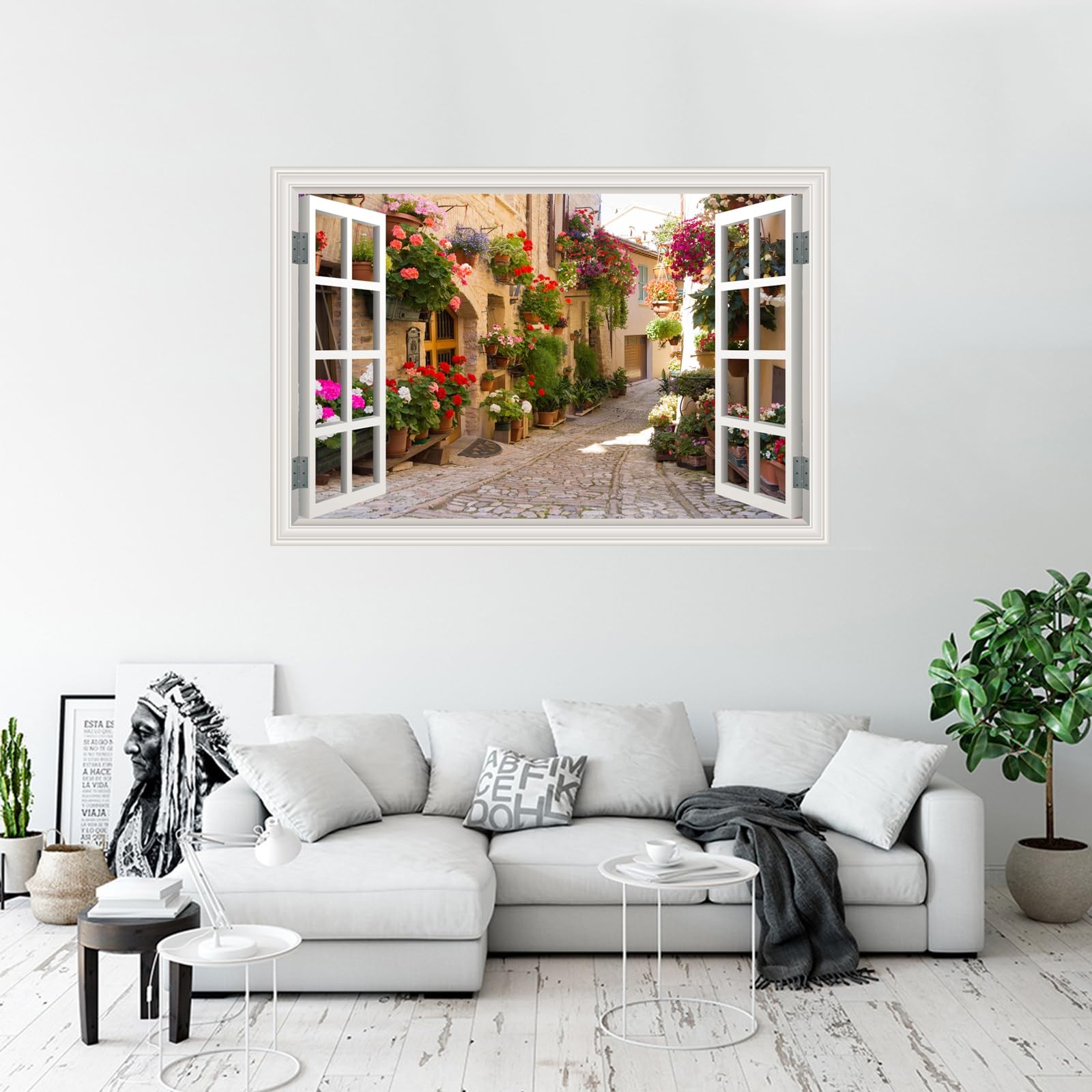 Fake Window Wall Decals Sping Italy Rose Alley Landscape Wall Art Faux Window…