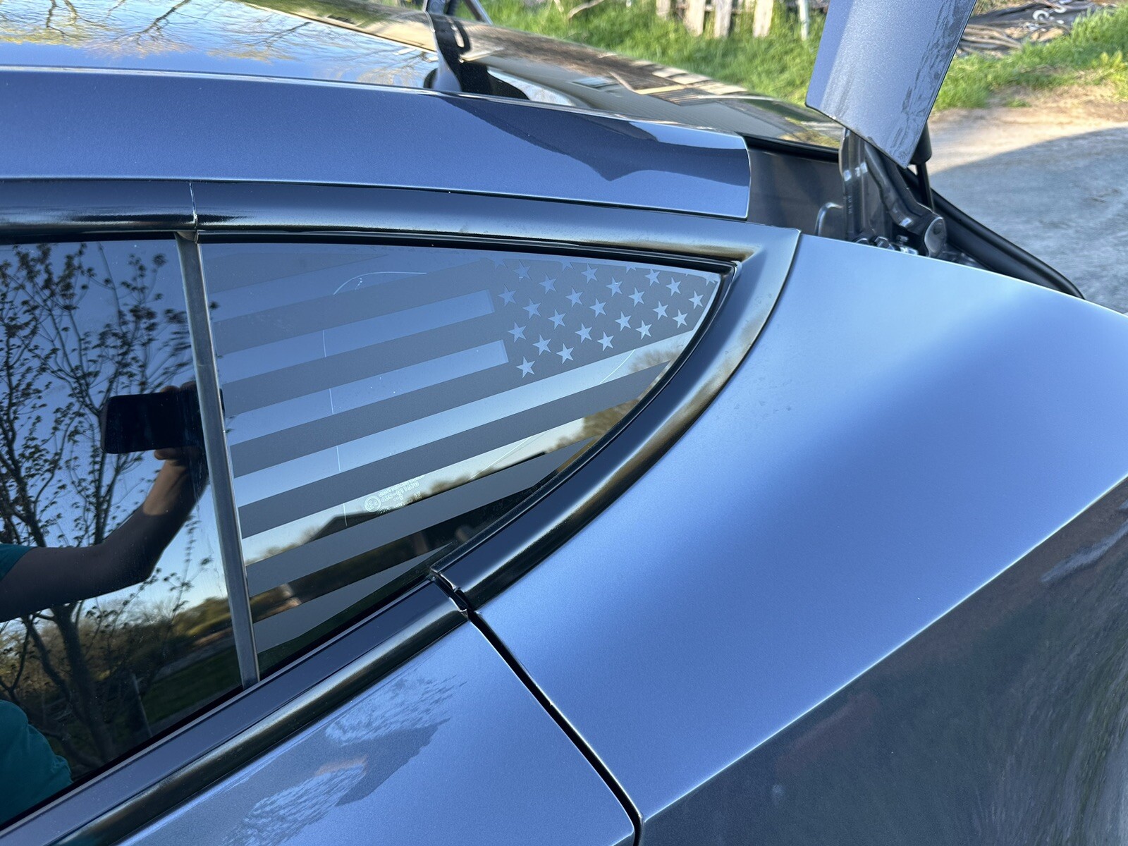 2pc Matte Black American flag quarter panel window decals fit Model 3 Tesla