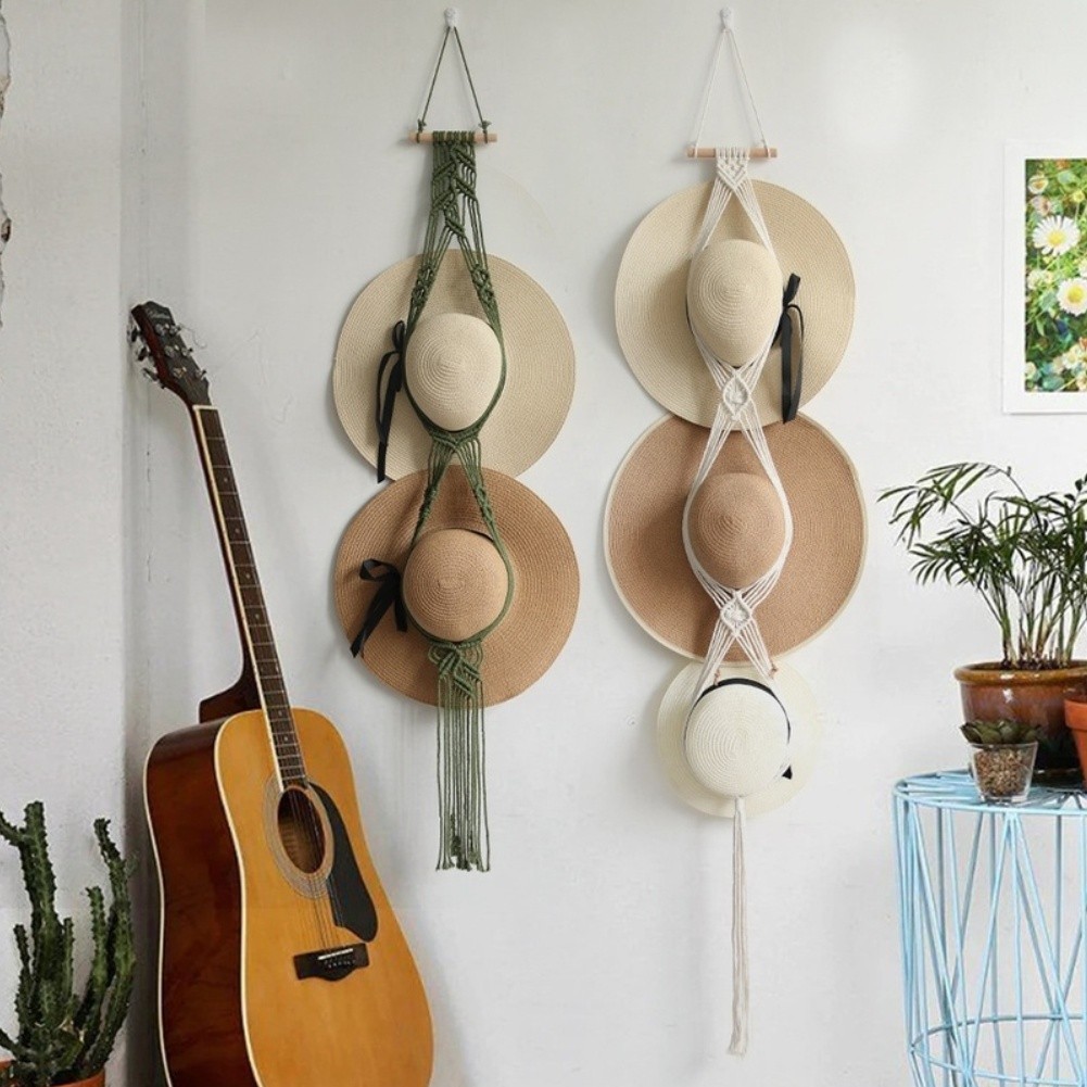 Modern Bohemian Tapestry Wall Hanging Made of Soft Cotton for Hat Organization
