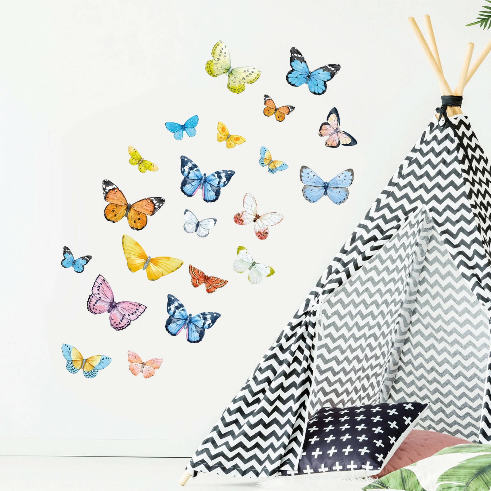 Watercolor Butterflies Wall Fabric Decal Set Sticker Baby Room Decor
