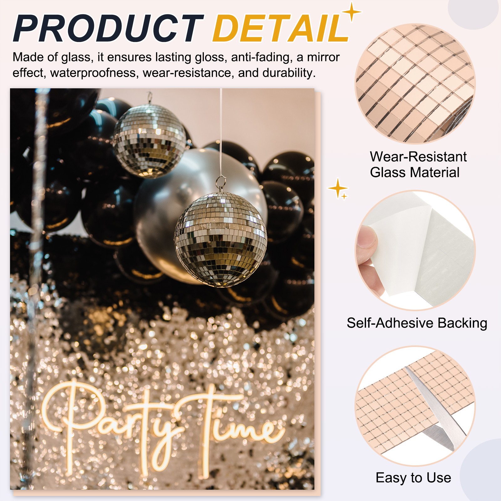 5x5mm Self Adhesive Mirrors Mosaic Tiles, 3200 Pcs Mosaic Sticker, Rose Gold