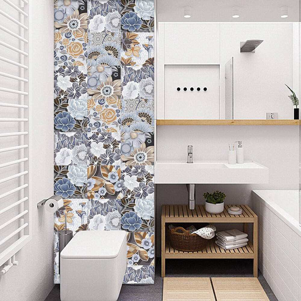 10X Self Adhesive Ceramic Tiles Wall Sticker Marble Flower Bedroom Kitchen Decor