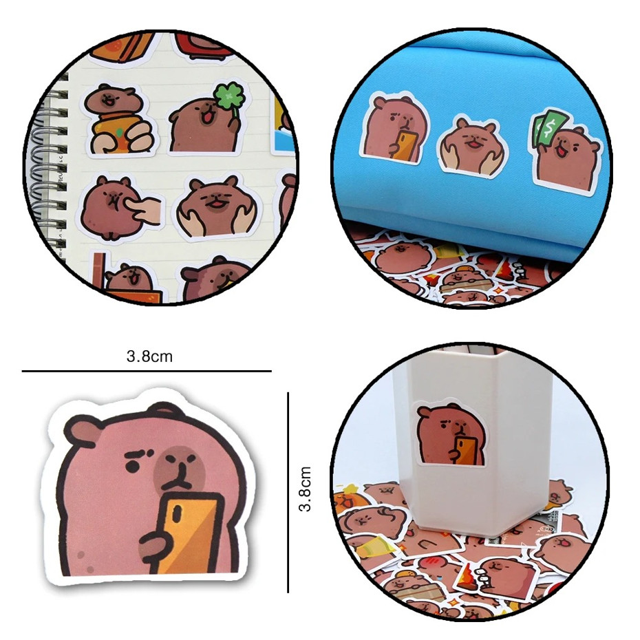 100pcs Cute Capybara Stickers Waterproof Cartoon PVC Decals for Laptop