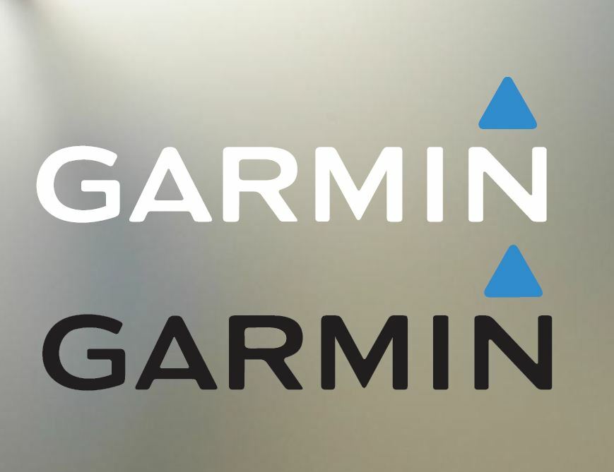 (2) 18" GARMIN vinyl decal logo sticker 2 blue and black white any surface sport