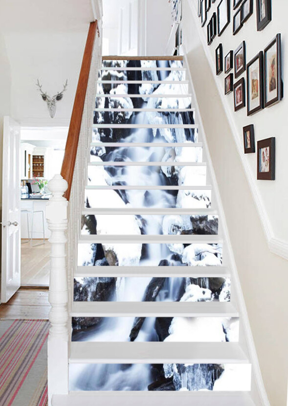 3D White Snow Ice AZ322 Stair Risers Decoration Mural Vinyl Wallpaper Kay