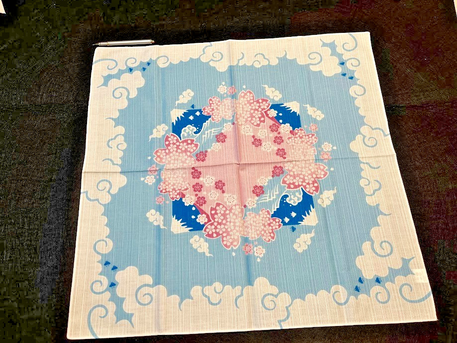 Japanese Furoshiki Mt.Fuji Sakura Cotton Cloth 19.7in Blue Wrapping