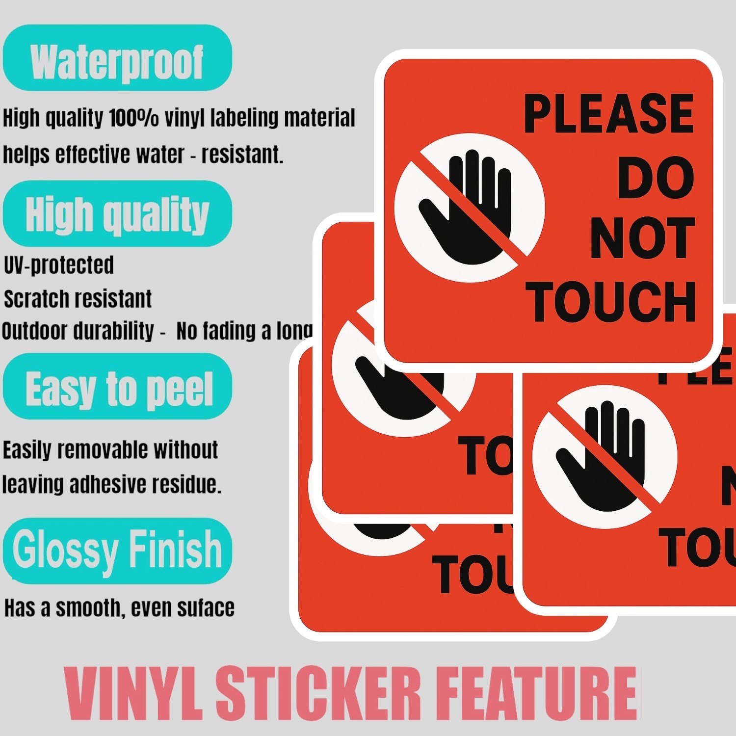 Please Do Not Touch Stickers – Warning Sign Waterproof Vinyl Decals (Set of 4)
