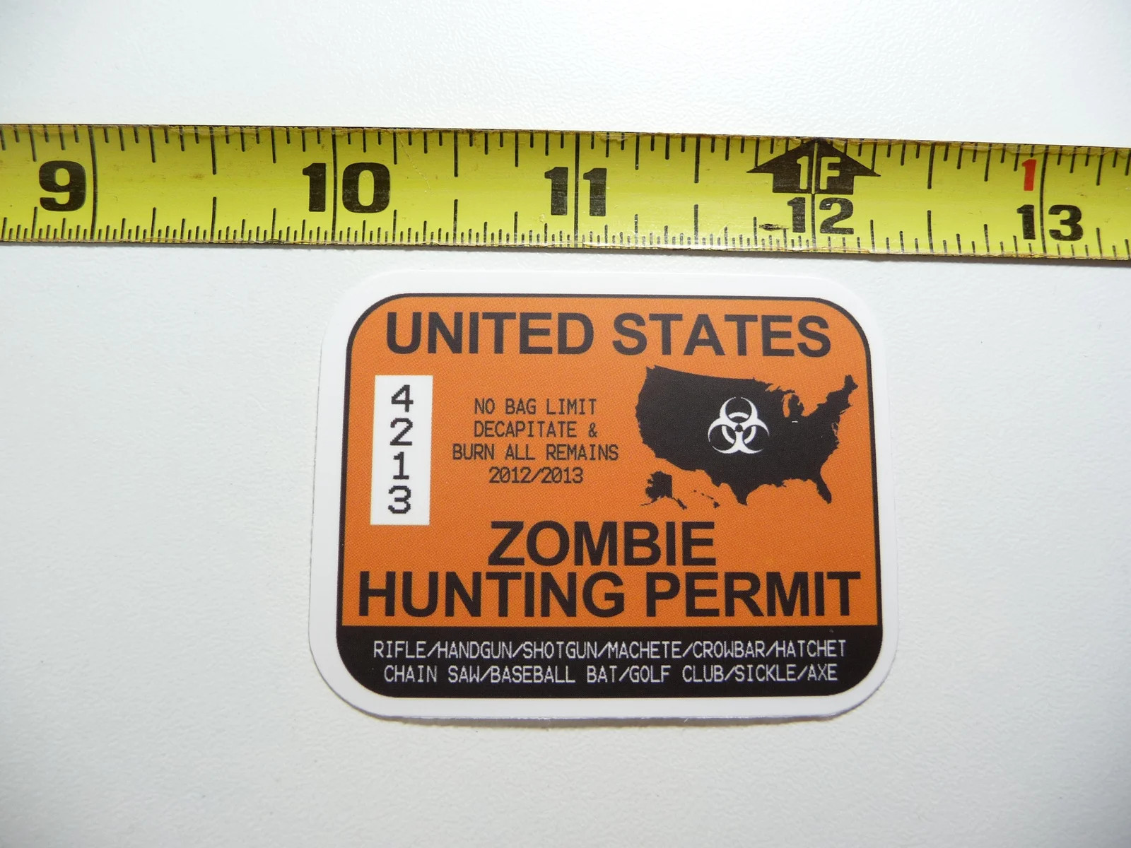 US ZOMBIE HUNTING PERMIT SMALL STICKER DECAL HUNT HUNTER HUNTING WILDLIFE