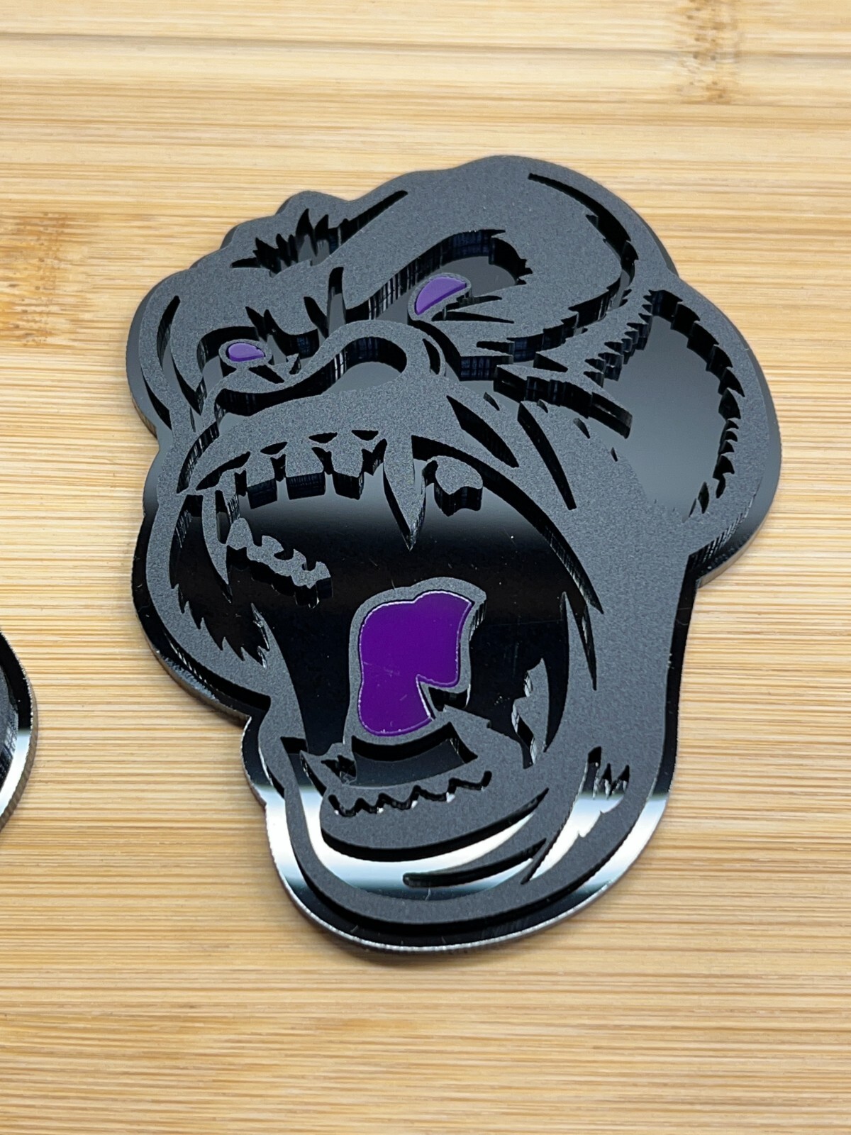 Angry Gorilla Purple Eye Car Truck Emblem Badge Matte Black/Black Custom PK of 2