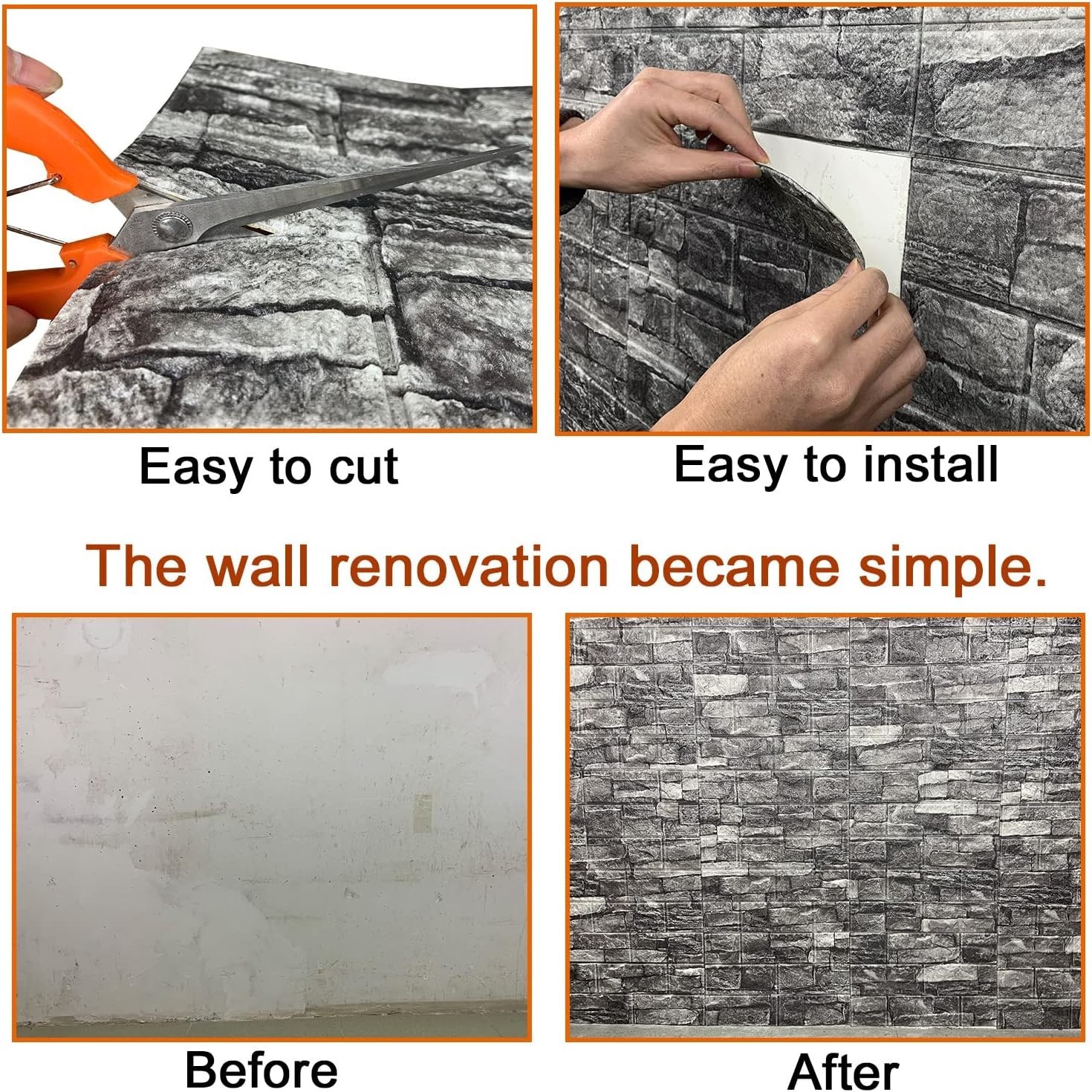 3D Faux Brick Wall Panels Black Peel and Stick Foam Wallpaper 10pcs Easy Install