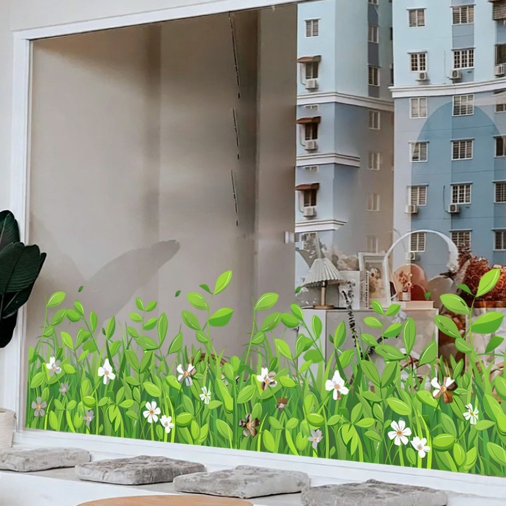 Green Wildflower Static Cling Window Sticker 11.8 x 23.2 in PVC Decal for Glass
