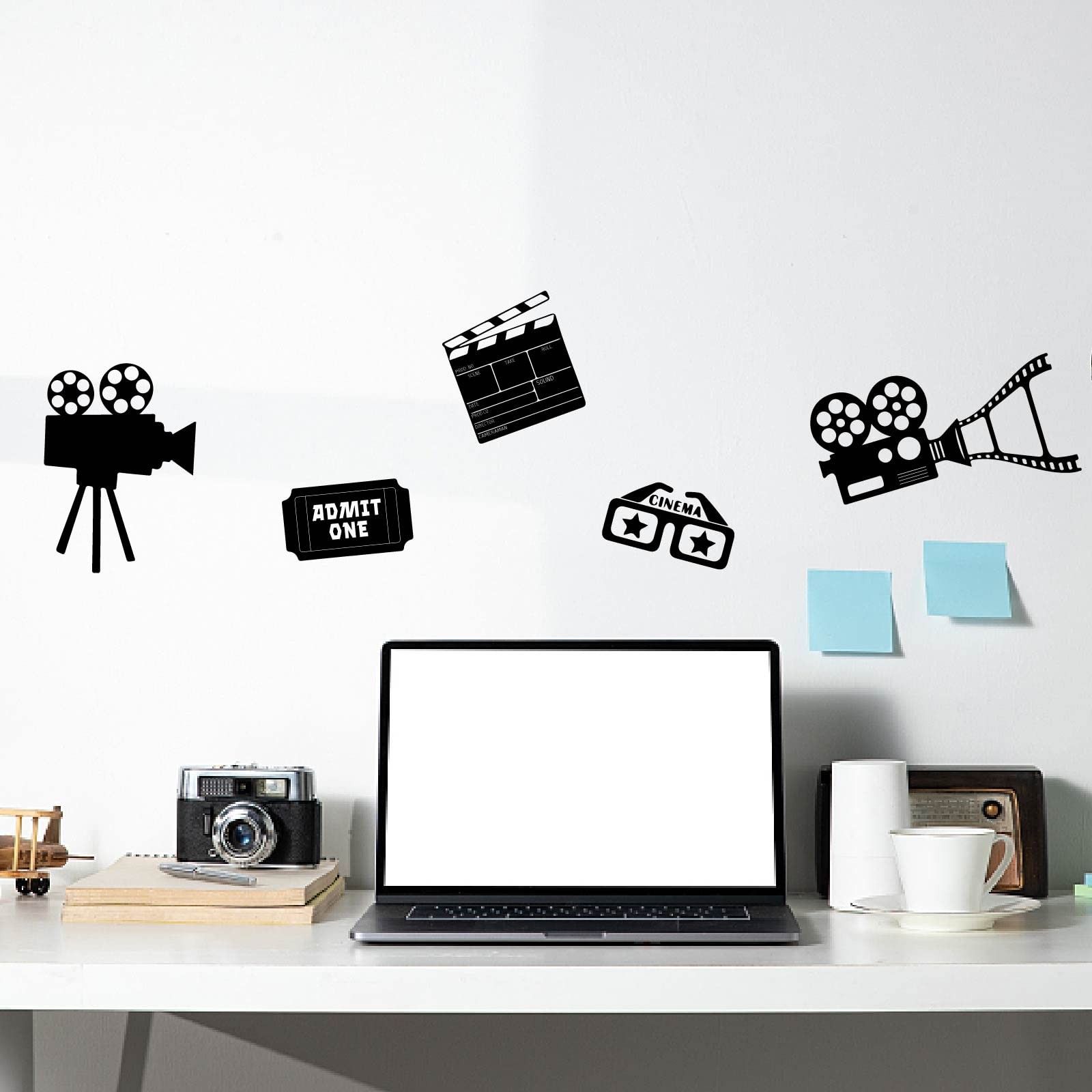Movie Reel Wall Decor Movie Elements Wall Sticker Filmstrip Popcorn Decals Vi…