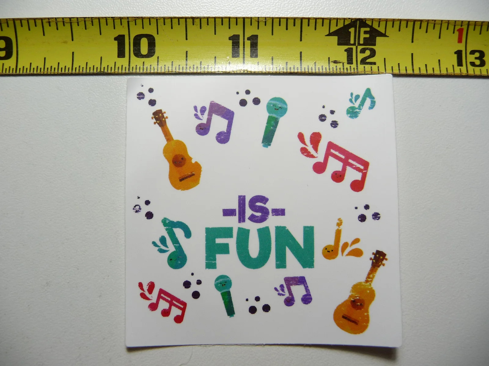 MUSIC IS FUN NOTES MICROPHONES GUITARS SMALL STICKER DECAL BAND SONGS MUSICIAN