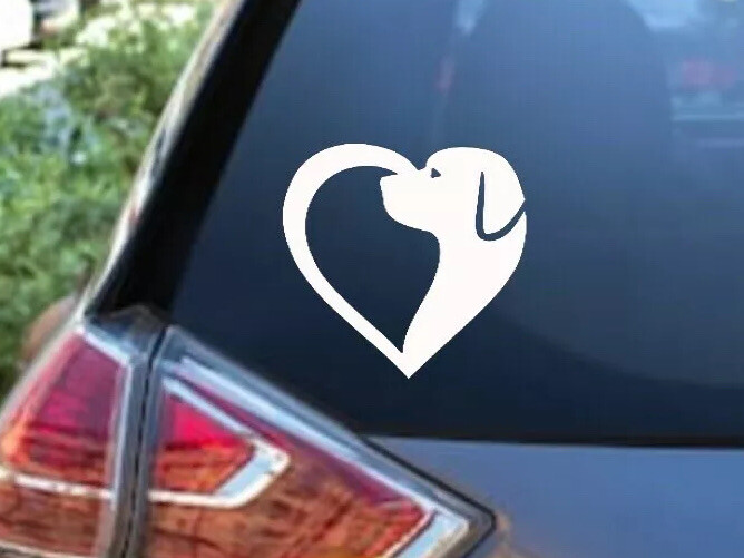 HEART DOG Vinyl Decal Sticker Window Wall Bumper Animal Adopt Dog Cat Love Pet