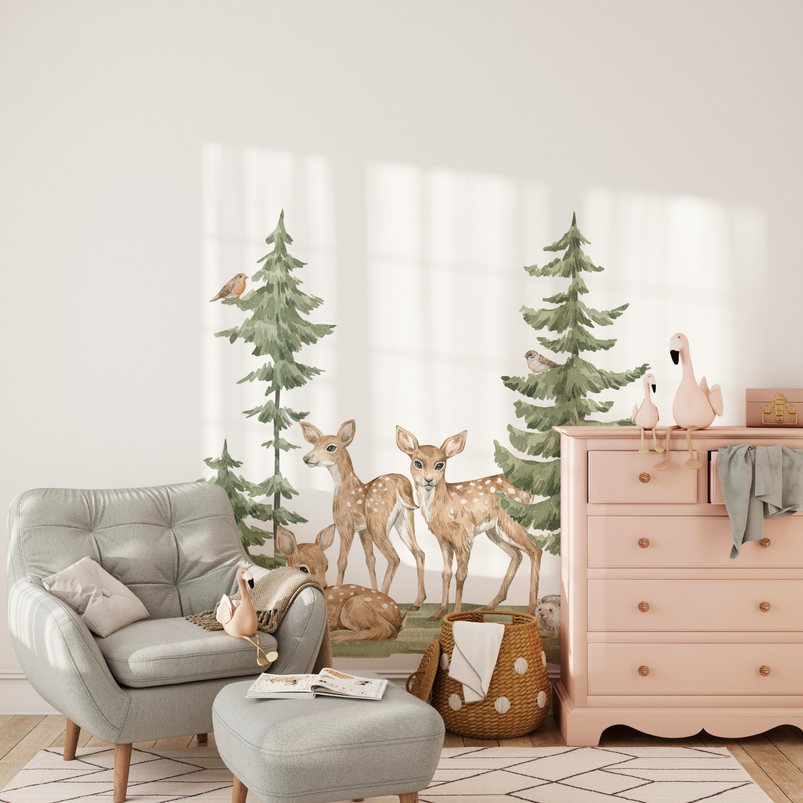 Woodland Forest Deer Wall Decal Set | Peel & Stick Fabric Nursery Wall Sticker