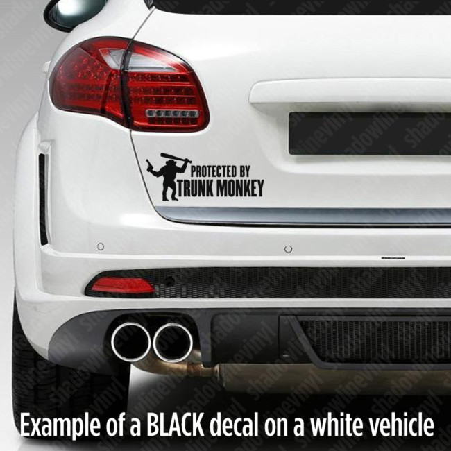 PROTECTED BY TRUNK MONKEY Vinyl Decal Sticker Button Funny Meme Chimpanzee JDM